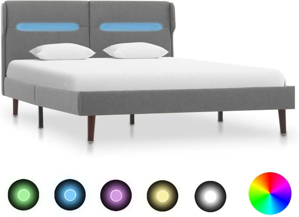 Estrutura de cama com LED 120x200 cm tecido cinzento-claro