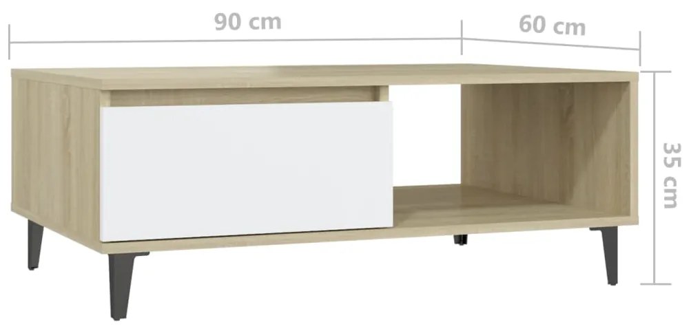 Mesa de centro derivados de madeira branco/carvalho sonoma