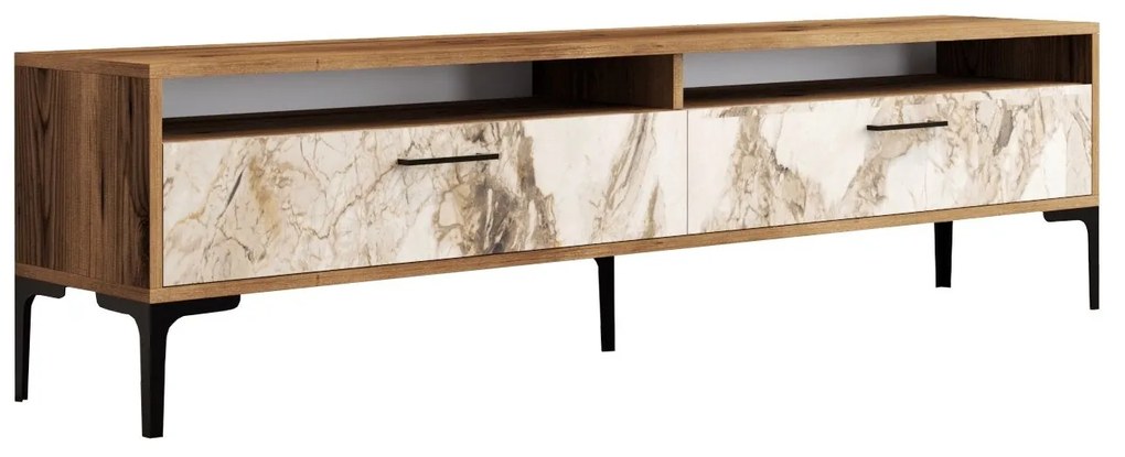 Móvel de TV Istanbul – Nogueira e Mármore Branco – 180x35x47 cm