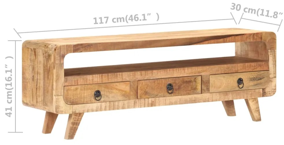 Móvel de TV 117x30x41 cm madeira de mangueira áspera maciça