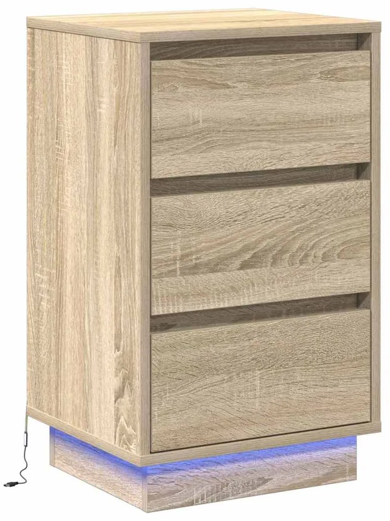 Gabinete de cabeceira com LED Carvalho Sonoma 39x34,5x65 cm Madeira En