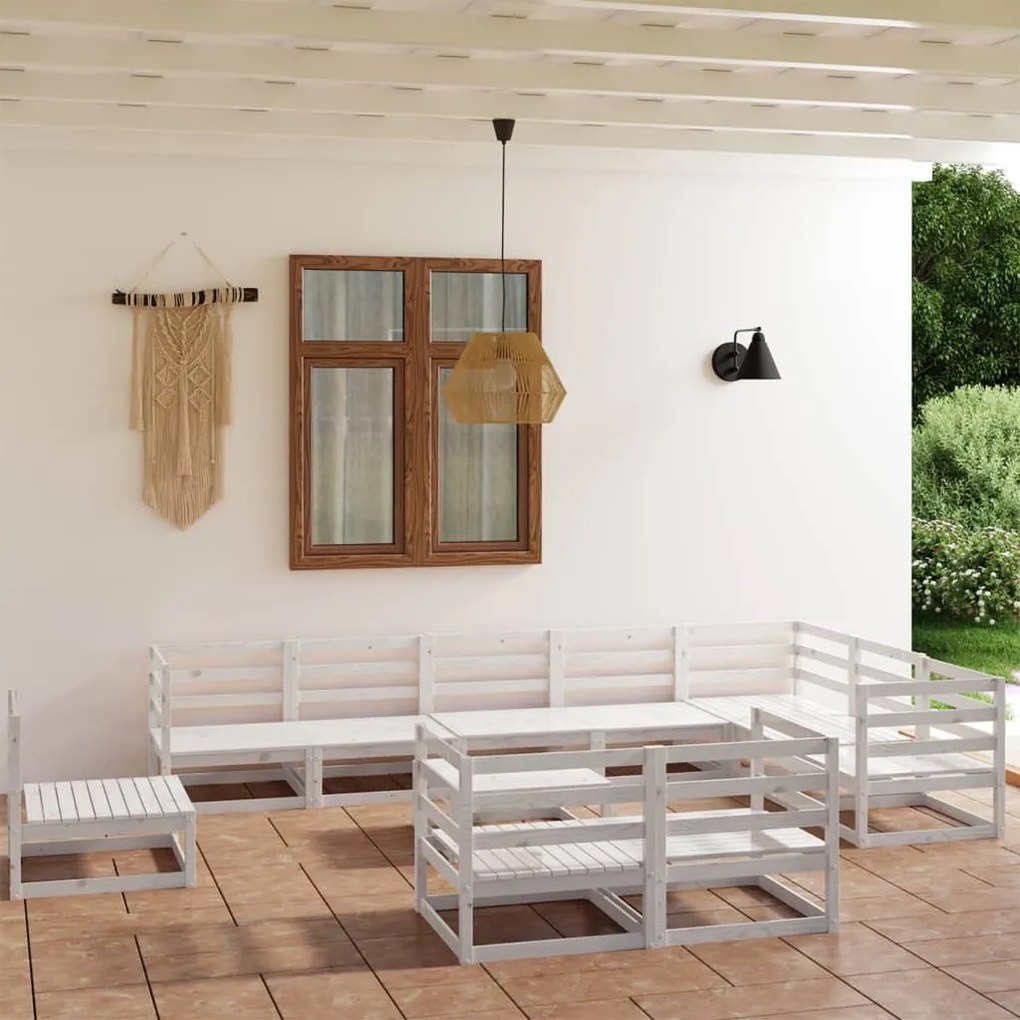 vidaXL 11 pcs conjunto lounge de jardim pinho sólido branco