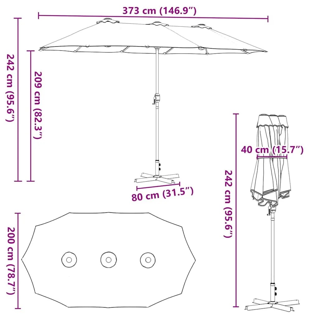 Guarda-sol de Jardim Antracite 380 x 196 x 235 cm
