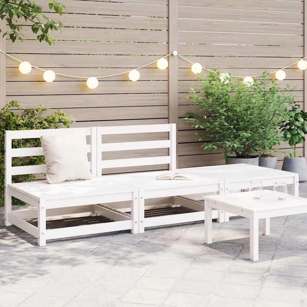 vidaXL 3 pcs conjunto lounge de jardim pinho maciço branco