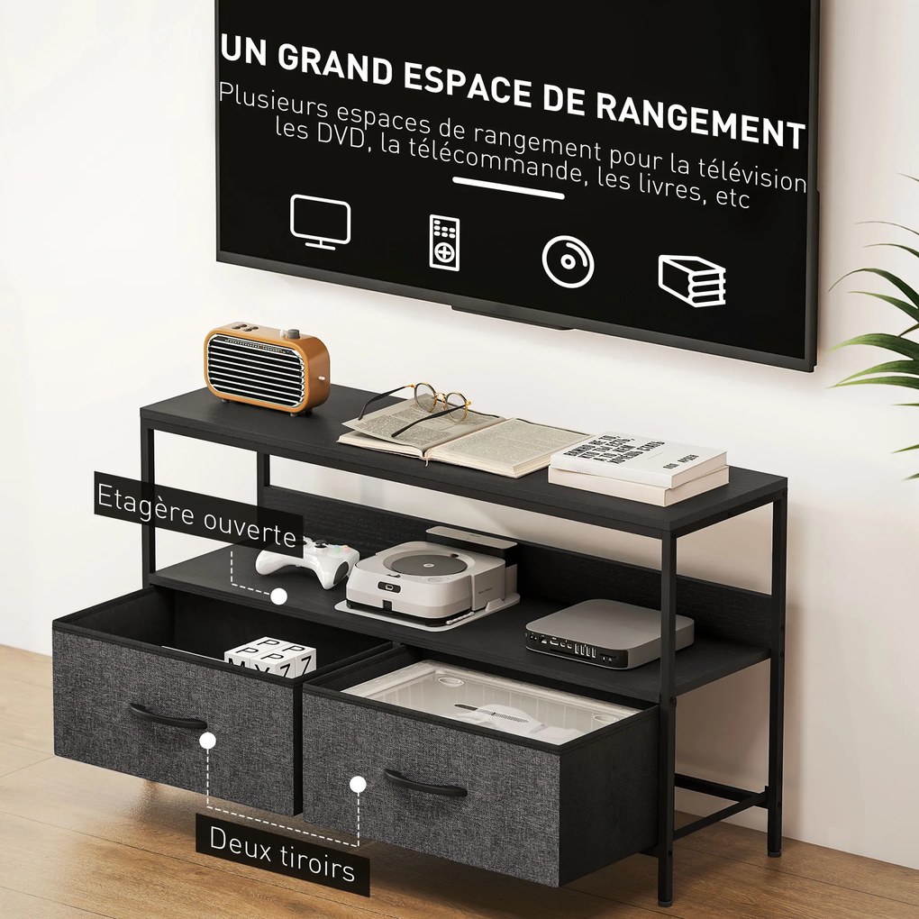 Móvel para televisor 98 x 29 x 56 cm, adequado para televisores até 47 polegadas, com 2 gavetas tecido e pés em aço, , cinzento escuro