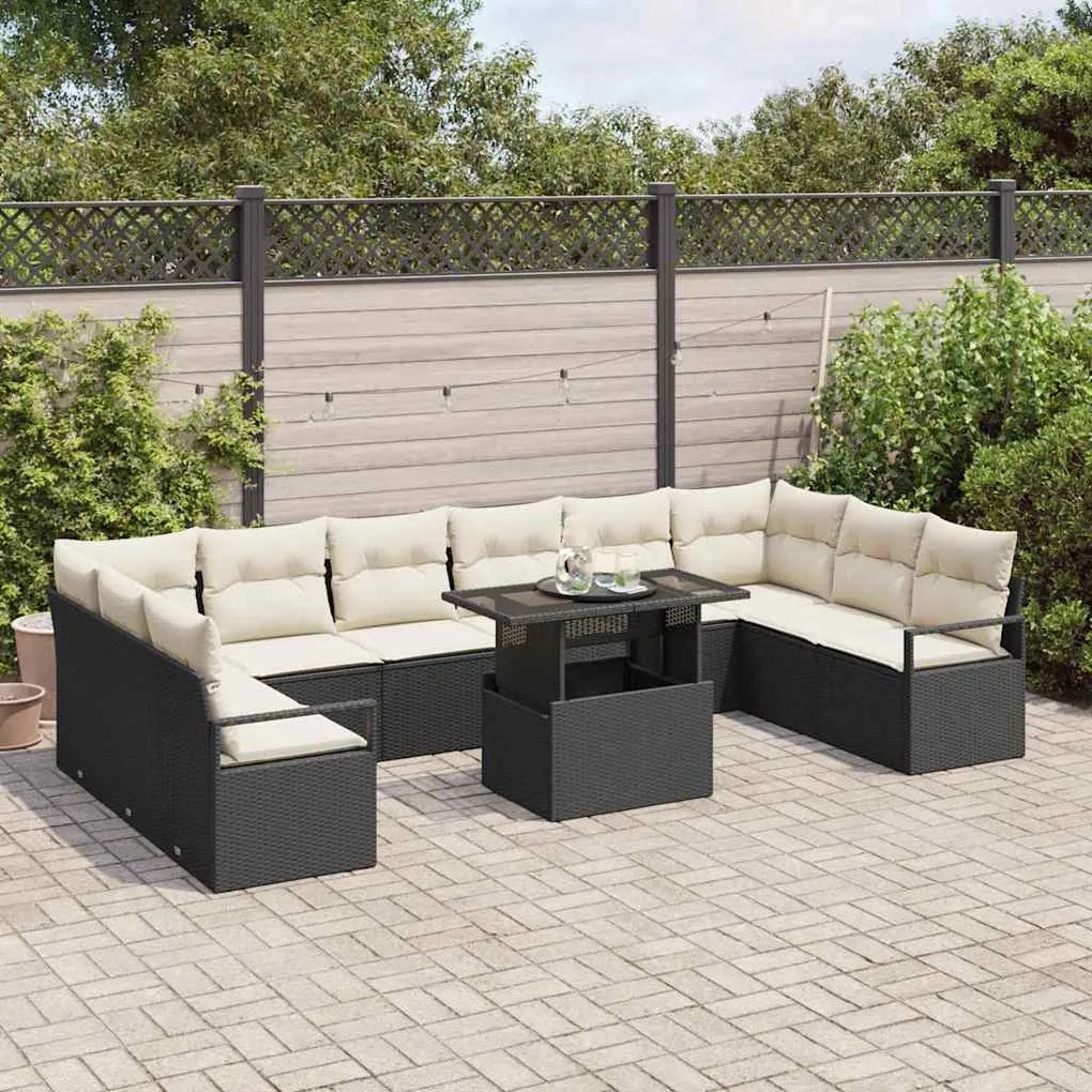 Conjunto de Sofá de Jardim de 11 Peças com Almofadas Rattan Preto