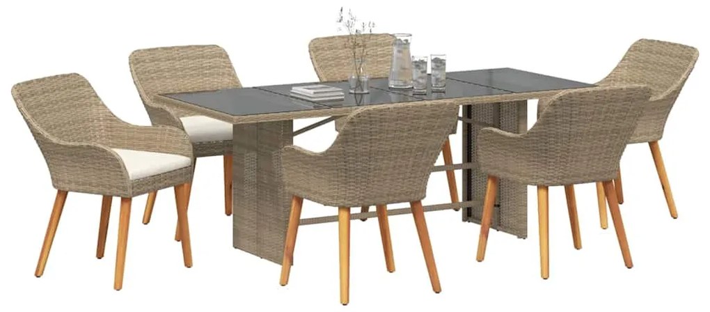 Conjunto de Jantar de Jardim 7 Peças Bege em Polirattan