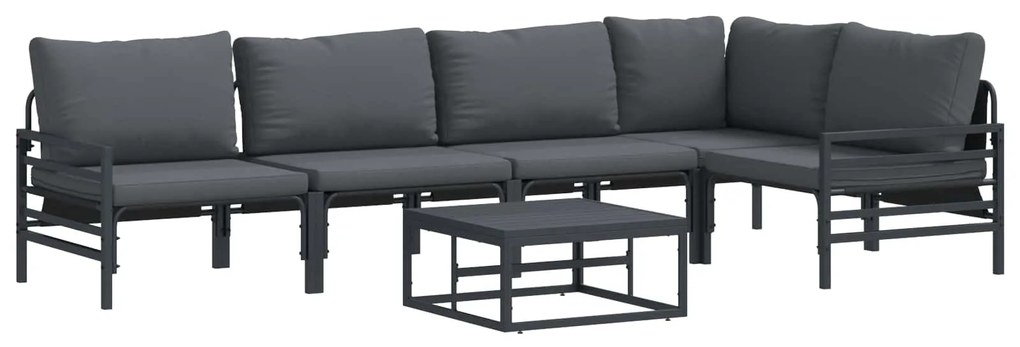 vidaXL Conjunto de Sofá de Jardim com almofada 6 pcs Preto Aço