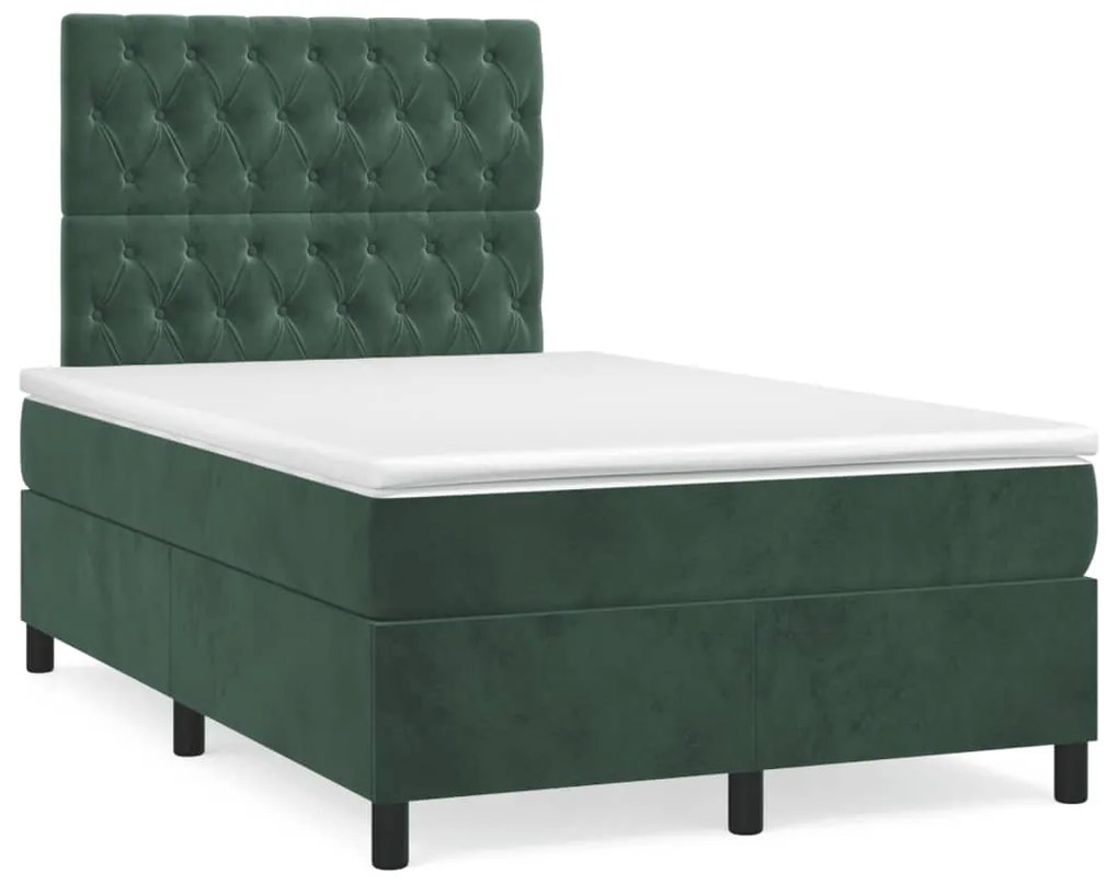 vidaXL Cama boxspring com colchão 120x190 cm veludo verde-escuro