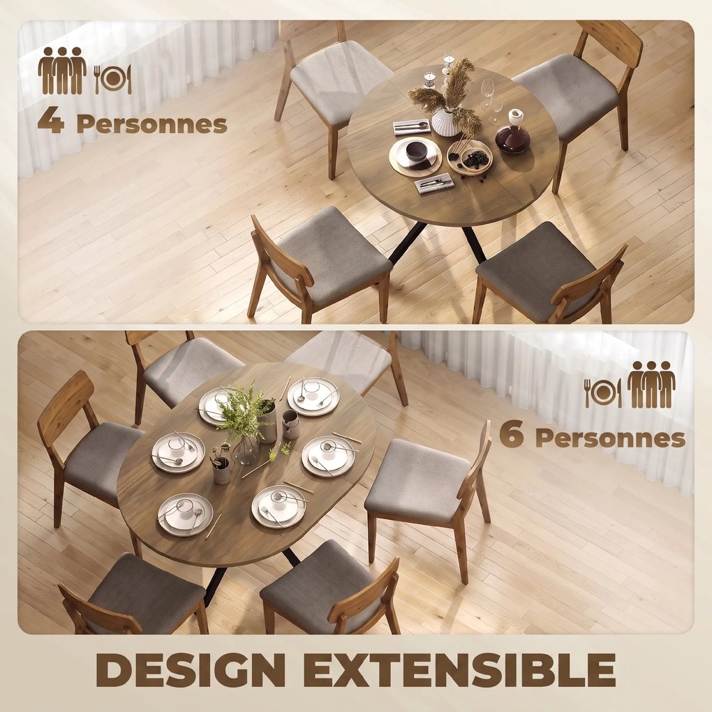 Mesa de Jantar Extensível Oval (CADEIRAS NÃO INCLUIDAS), 135 x 100 x 75 cm, Extensão Borboleta, Castanha