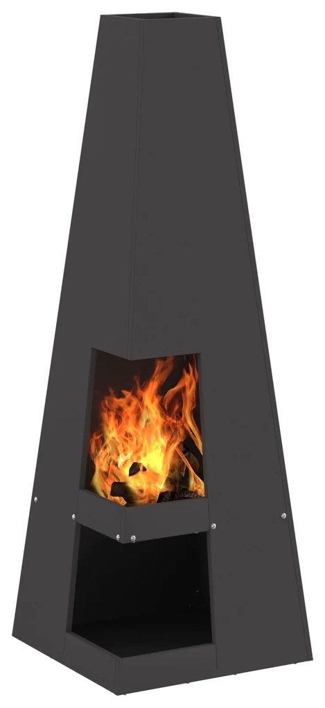 Fogueira vidaXL com Armazenamento para Lenha Preto 35x35x100 cm Aço