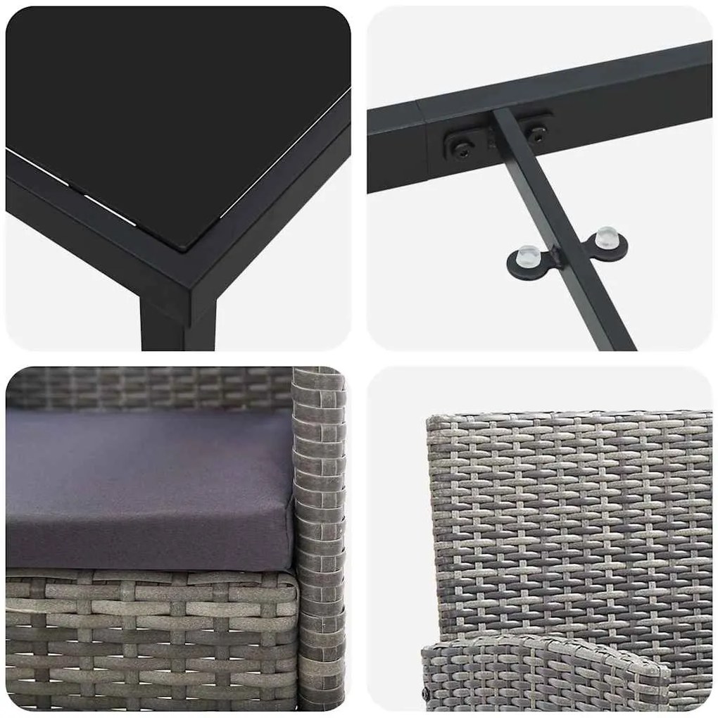 Conjunto de jantar pro jardim com 3 peças e almofadas em polyrattan ci