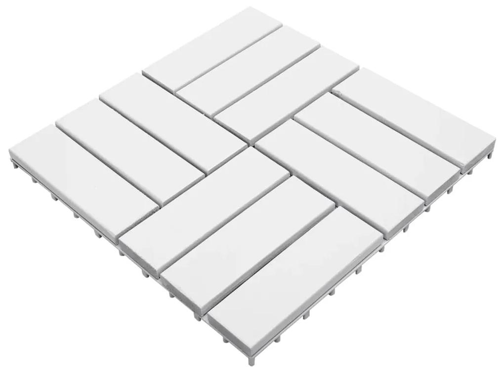 Ladrilhos de terraço 10 pcs 30x30 cm acácia maciça branco