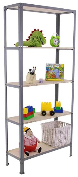 Estante com 5 Prateleiras madeira SIMONHOME CLICK PLYWOOD MINI 5/300 CINZENTA/BÉTULA Capacidade P/ prateleira 150 Kg Dimensões 1800x800x300 mm