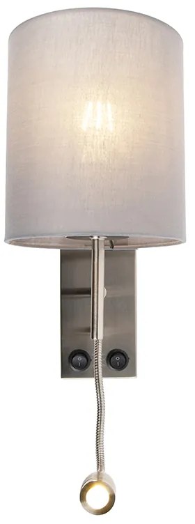 Candeeiro de parede moderno em aço com abajur em algodão cinzento - Stacca