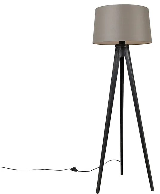 Tripé preto com abajur de linho bege 45 cm - Tripod Classic Clássico / Antigo
