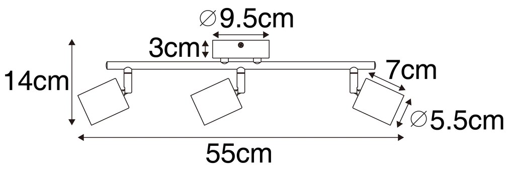 Projetores industriais pretos com madeira inclinável 3 luzes - Jeana