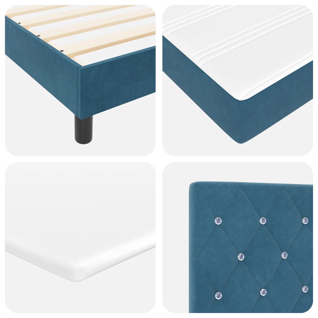 Cama Box Spring vidaXL com Colchão Azul Escuro Individual Veludo