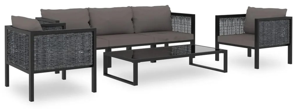 vidaXL 6 pcs conjunto lounge de jardim c/ almofadões vime PE antracite