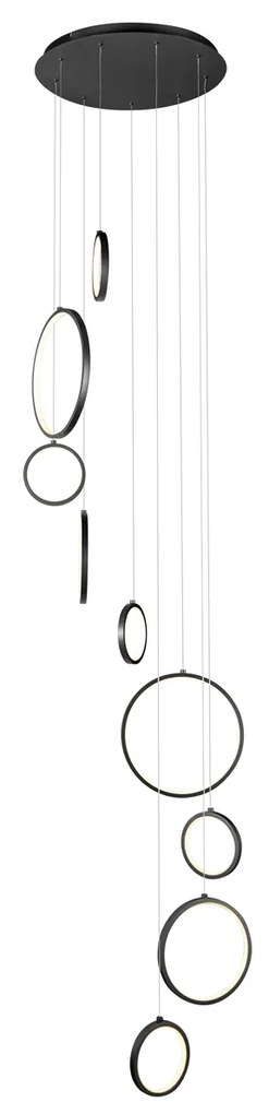 Candeeiro suspenso de design preto com 9 luzes LED regulável em 3 níveis - Vide Anella Moderno