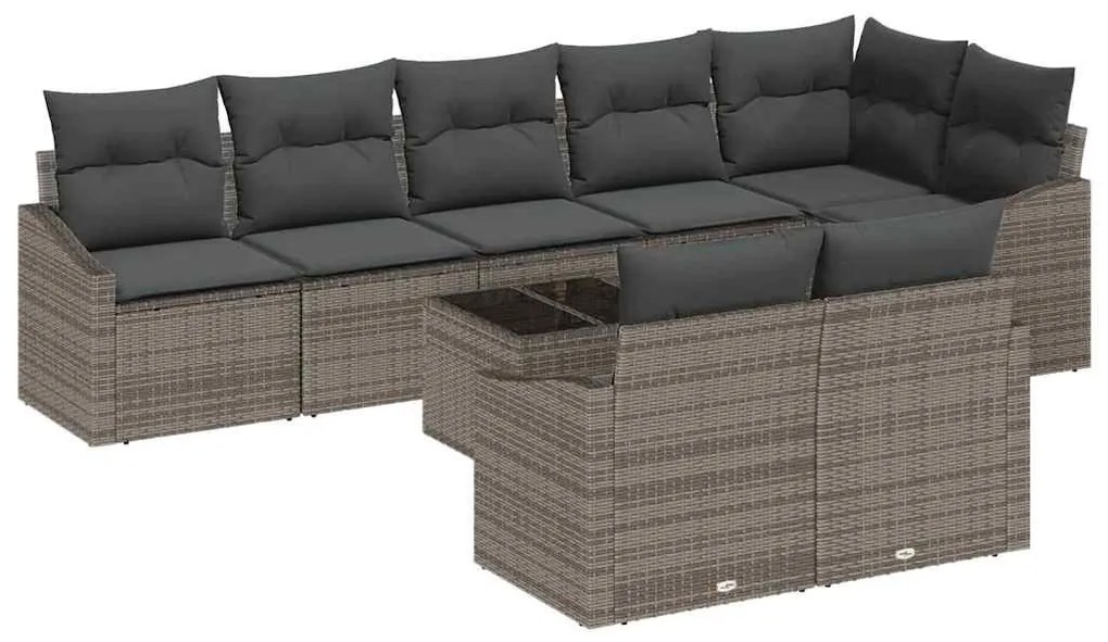 Conjunto de Jantar de Jardim com 8 Peças e Almofadas, Preto, Rattan Si