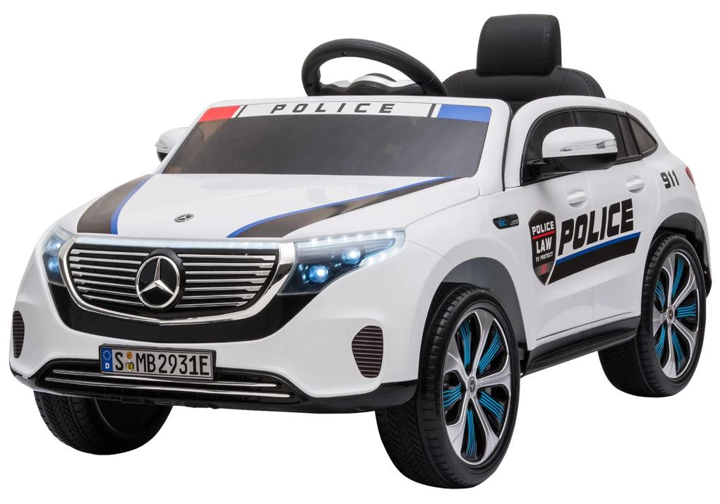 HOMCOM Carro de Polícia Elétrico para Crianças acima de 3 anos Mercedes EQC Bateria 12V com Controle Remoto Música Buzina e Faróis Dupla Abertura 106x68x53 cm Branco