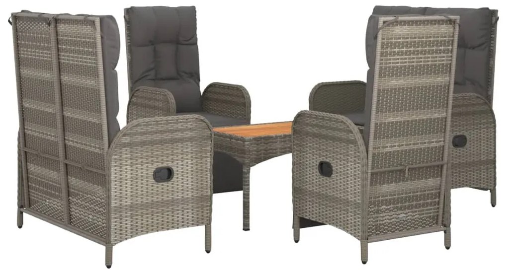 5 pcs conjunto de jantar p/ jardim c/ almofadões vime PE cinza