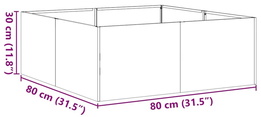 Floreira enferrujada 80x80x30 cm aço resistente
