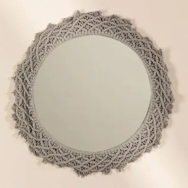 Espelho de Parede Redondo em Macramé (Ø70 cm) Gael Toupeira Claro - Sklum