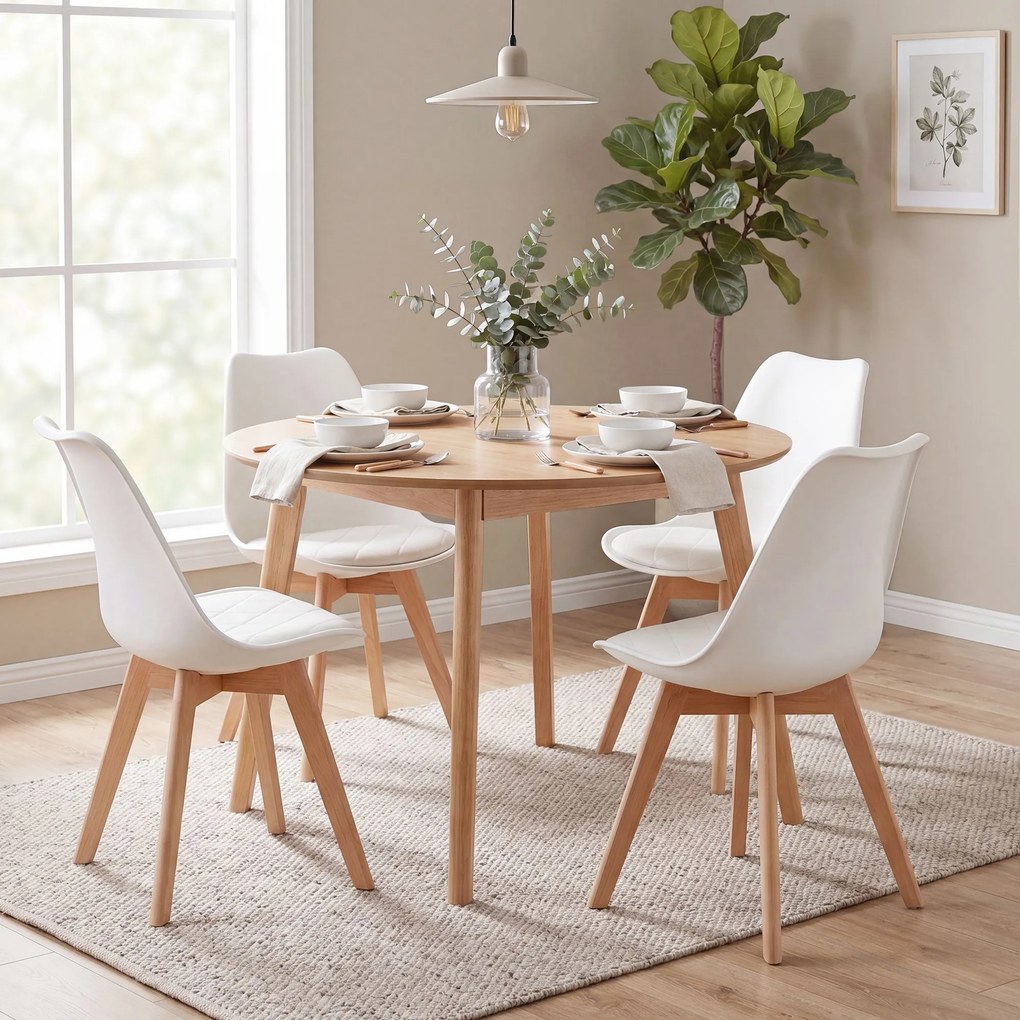 Conjunto de 4 cadeiras de sala de jantar (MESA NÃO INCLUIDA): cadeiras de cozinha estofadas assento em couro PU e madeira de faia, 46,5 x 57 x 79 cm,