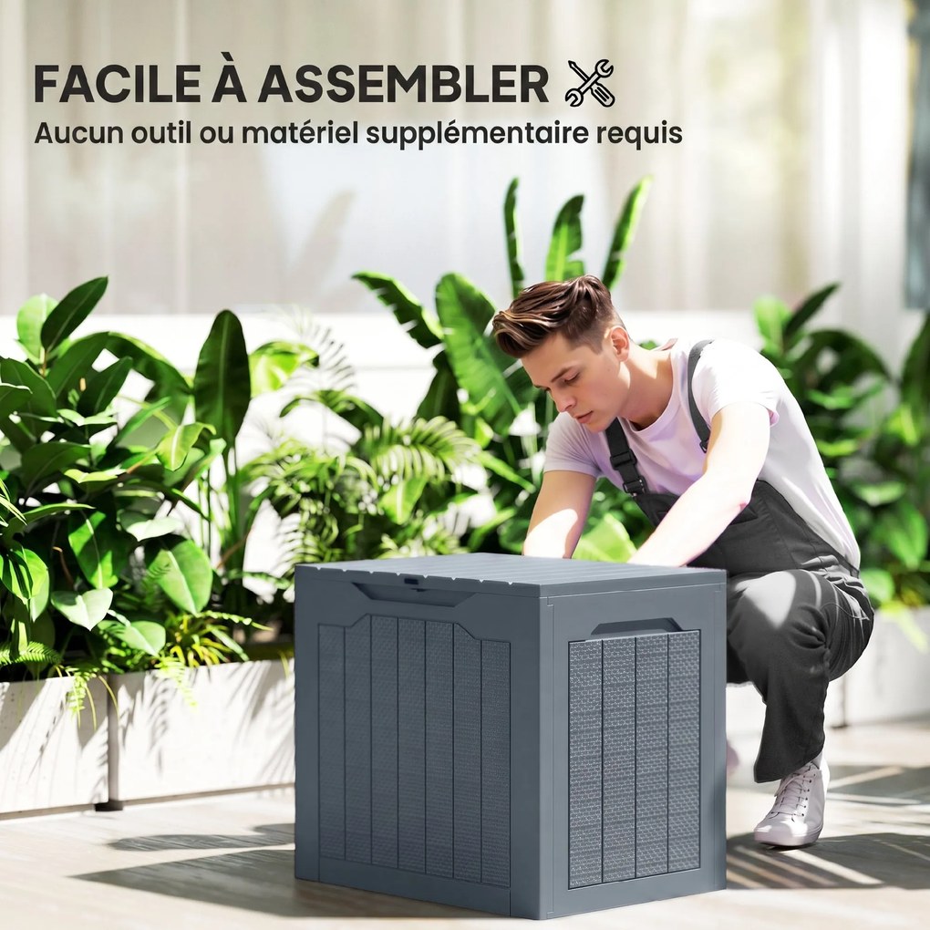 Caixa de arrumação para exterior de 97 L com pegas embutidas 56 x 41 x 50 cm, caixa de arrumação para exterior estanque, cinzento claro