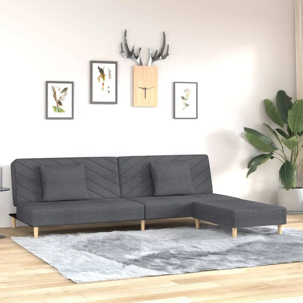 vidaXL Sofá-cama 2 lug. c/ 2 almofadas e apoio pés tecido cinza-escuro
