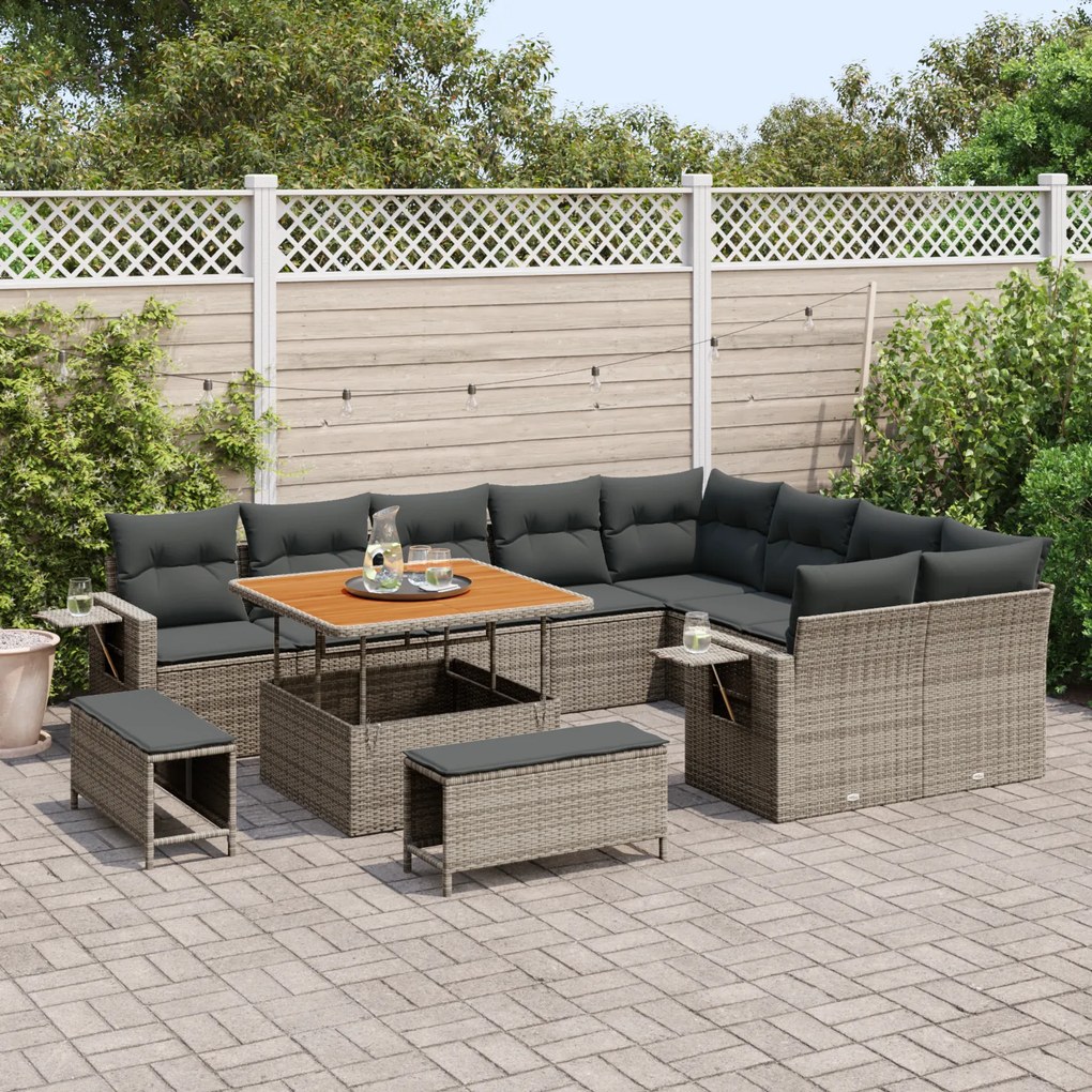 Conjunto de Sofá de Jardim Modular de 12 Peças com Almofadas Cinza Vim