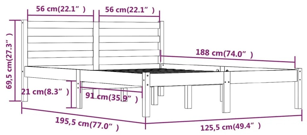 Estrutura de cama pequena casal 120x190 cm pinho maciço branco