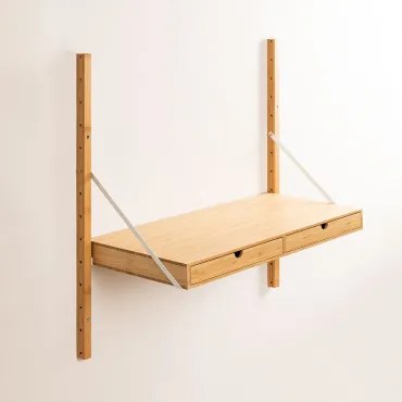 Estante Modular De Parede Em Bambu Kolex Castanho Madeira & Secretária 84 Cm - Sklum