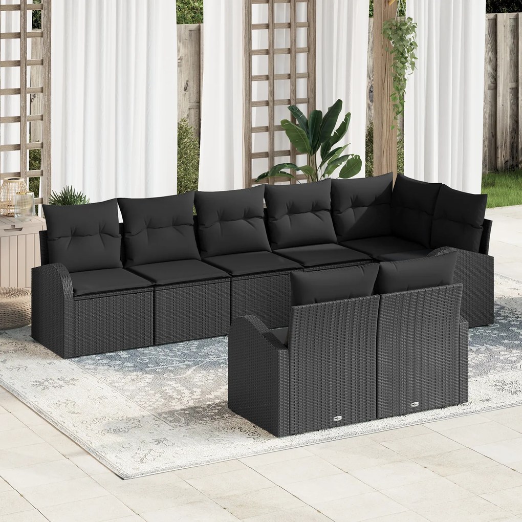 vidaXL Conjunto de Sofá de Jardim 8 Peças com Almofadas em Rattan Poliéster Preto
