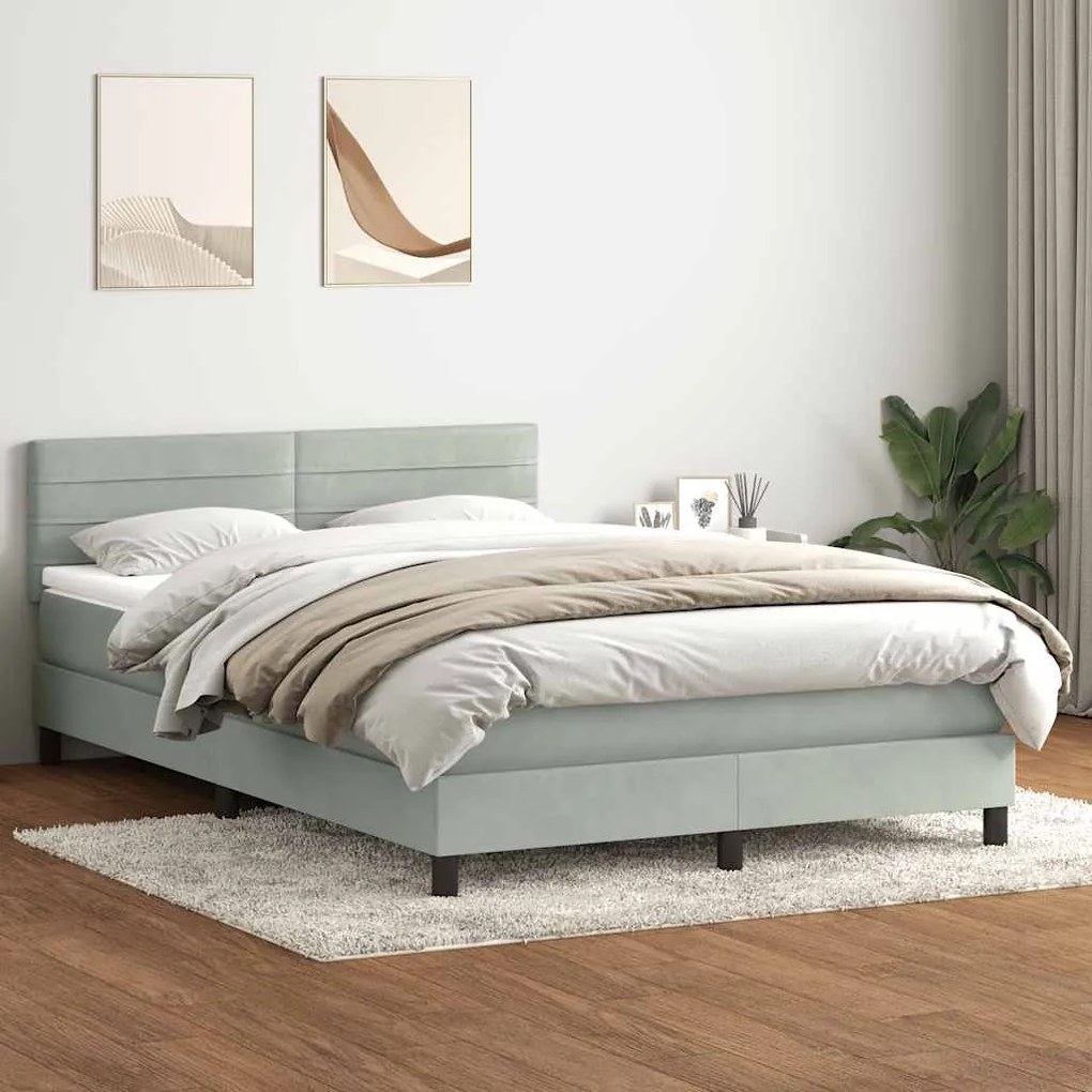 vidaXL Cama com molas/colchão 160x220 cm veludo cinzento-claro