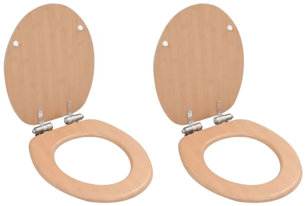 Assentos sanita 2 pcs c/ tampas fecho suave MDF design bambu