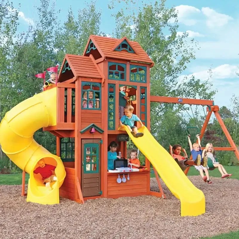 Parque infantil exterior madeira com escorrega e baloiço Canyon Ridge