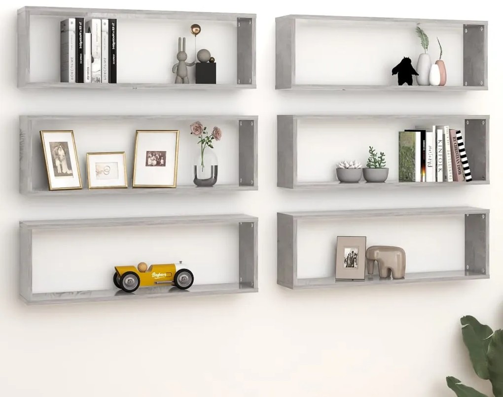 vidaXL Estantes parede cúbicas 6pcs contr. 80x15x26,5 cm cinza cimento