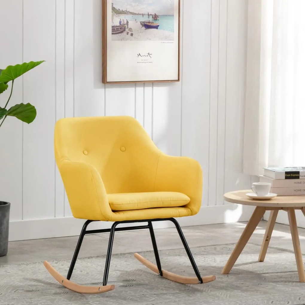 Cadeira de baloiço tecido amarelo mostarda
