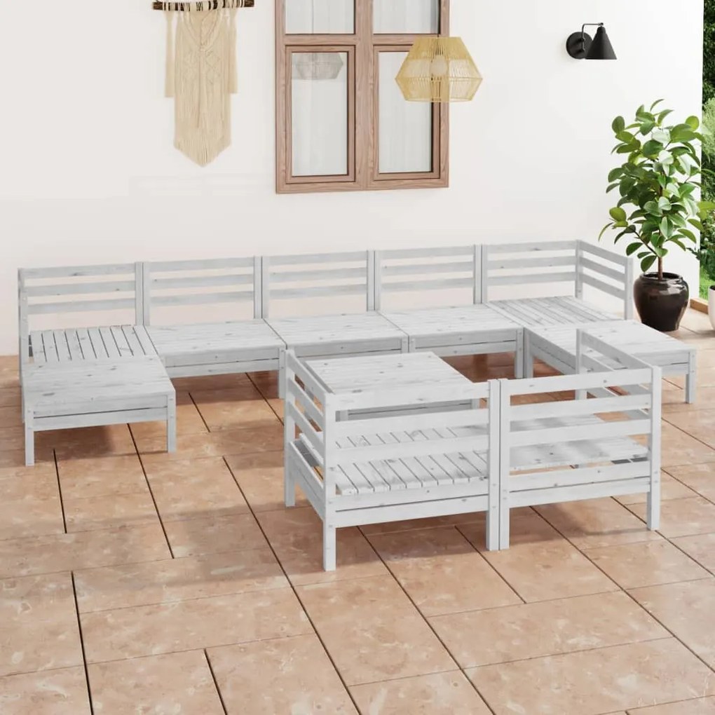 10 pcs conjunto lounge de jardim pinho maciço branco