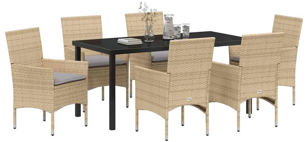 Conjunto de Jantar Jardim 7 Peças com Almofadas Bege de Rattan Sintéti