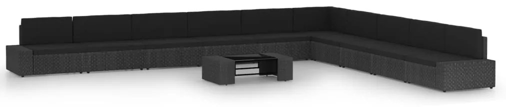 11 pcs conjunto lounge de jardim c/ almofadões vime PE preto
