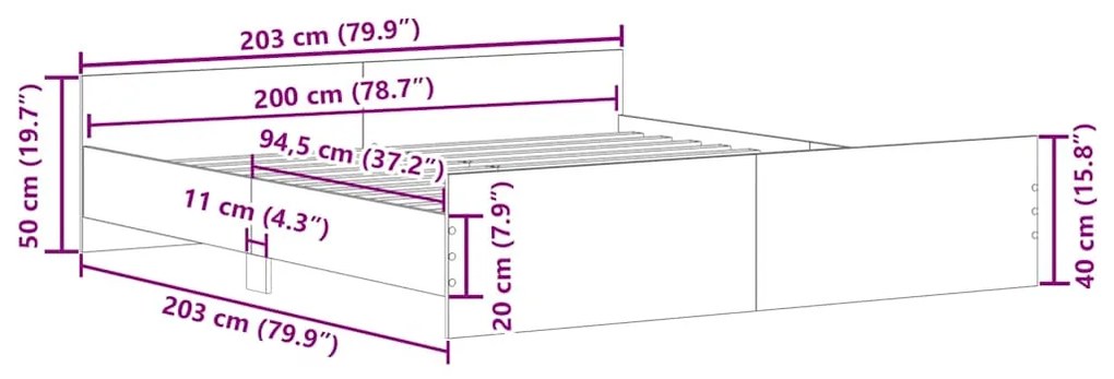 Estrutura de cama c/ painéis cabeceira e pés 200x200 cm branco