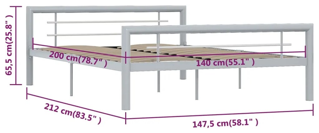 Estrutura de cama 140x200 cm metal cinzento e branco