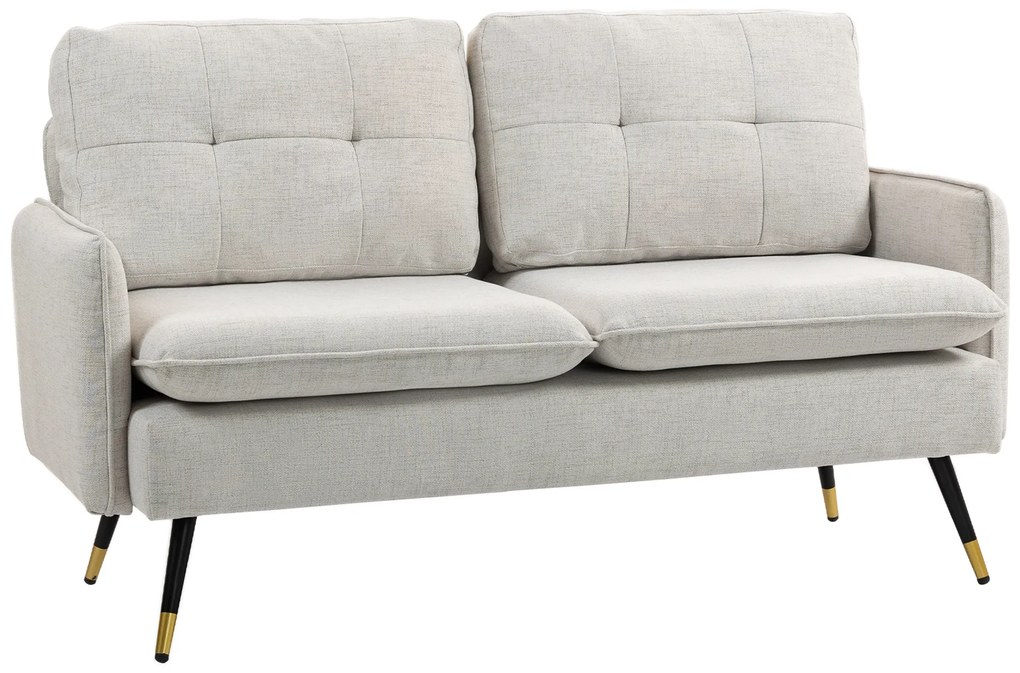 HOMCOM Sofá de 2 Lugares Moderno Estofado em Poliéster com 4 Almofadas Apoio para os Braços e Pés de Aço 139x68x80 cm Creme | Aosom Portugal