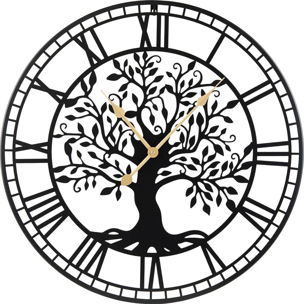 Relógio de parede grande «Árvore da Vida», 68 cm, em metal, silencioso, a pilhas, decoração para sala, quarto e cozinha, preto