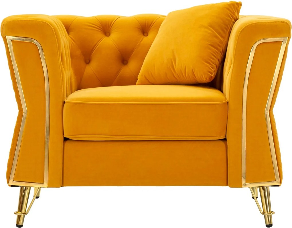 Poltrona Emy Mustard com Almofada - Madeira e Veludo Mostarda com Pern