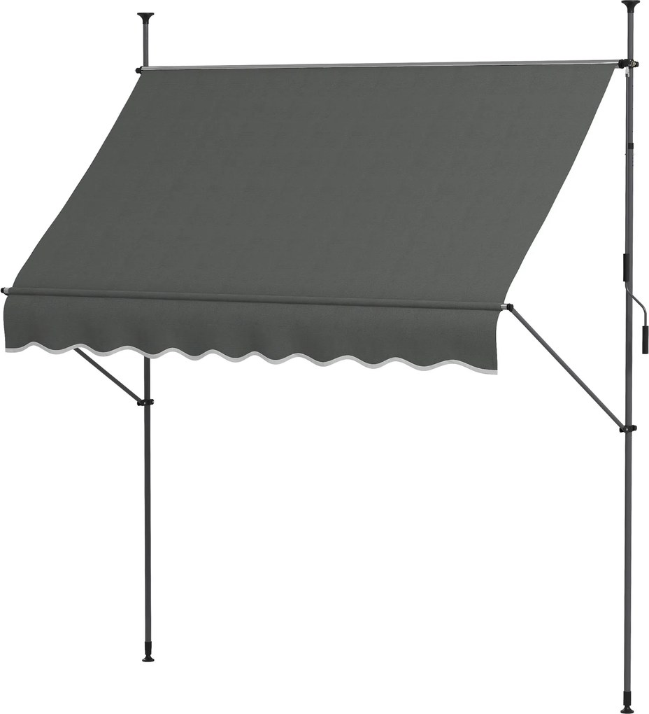 Toldo retrátil manual autoportante 2,5 x 1,2 x 2,1-3 m, inclinação ajustável, em metal, alumínio e poliéster cinzento escuro